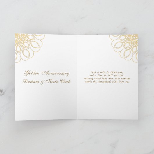 Golden swirls op rood 50e Jubileum Dank je wel Bedankkaart (Binnen)