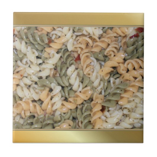 Golden Swirly Pasta Noodles Tegeltje (Voorkant)