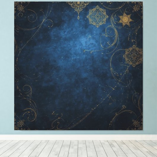 Golden Symbols on Indigo Sky  Canvas Afdruk (Insitu (Houten vloer))