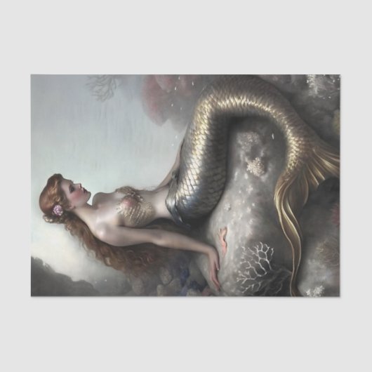 Golden Tailed Mermaid Fantasy Decoupage Tissuepapier (Voorkant)