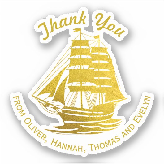 Golden Tall schip boot zeilen nautisch Dank u Sticker (Voorkant)