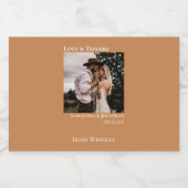 Golden Tan Love and Bedankt Wedding Photo Mini Likeurfles Etiket (Enkel label)