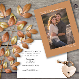 Golden Tan Minimalist Photo Wedding Save the Date Aankondigingskaart