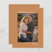 Golden Tan Vertical Photo Minimalist Weddenschap Save The Date (Voorkant / Achterkant)
