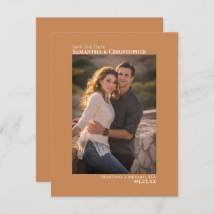 Golden Tan Vertical Photo Minimalist Weddenschap Save The Date