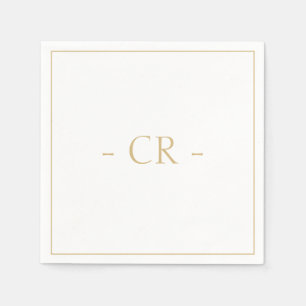 Golden Taupe & Wit Paar Initialen Monogram Servet