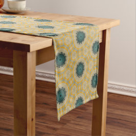 Golden Teal Medallion Tile Pattern Medium Tafelloper