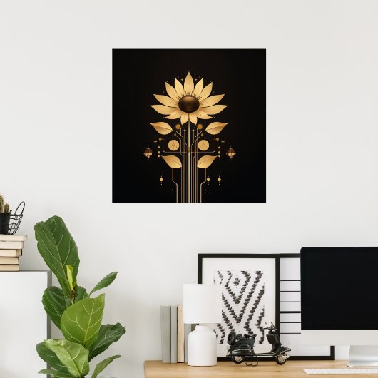 Golden Tech Bloom – Solarpunk Art Poster (Thuiskantoor)