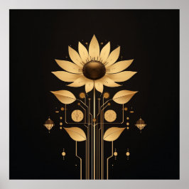 Golden Tech Bloom – Solarpunk Art Poster