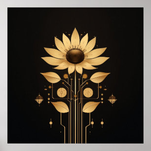 Golden Tech Bloom – Solarpunk Art Poster