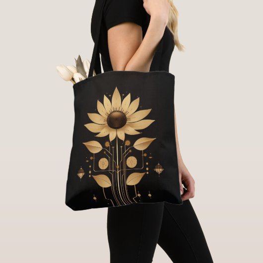 Golden Tech Bloom – Solarpunk Art Tas (Dichtbij)