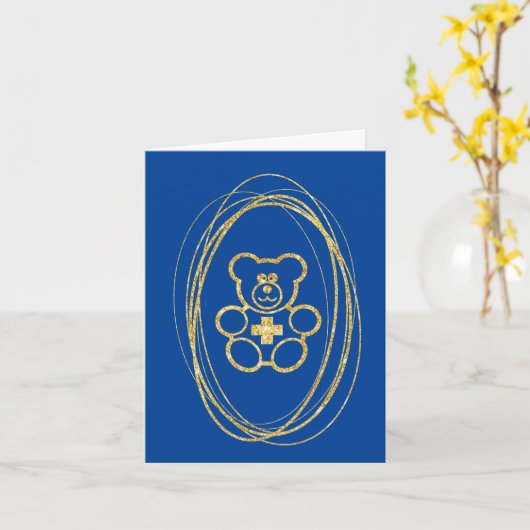 Golden Teddy Bear Outline Germ Free Hug Card Kaart (Gele Bloem)