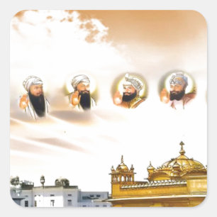 GOLDEN TEMPEL MET SIKH GURUS VIERKANTE STICKER