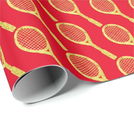 Golden Tennis Rackets Silhouettes Wrapping Paper Cadeaupapier (Rol Hoek)