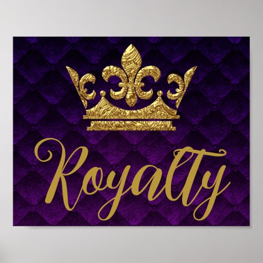 Golden Texture Crown Paarse Royalty Wall Art Print (Voorkant)
