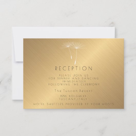Golden Texture Dandelion Wedding Reception Kaart (Voorkant)