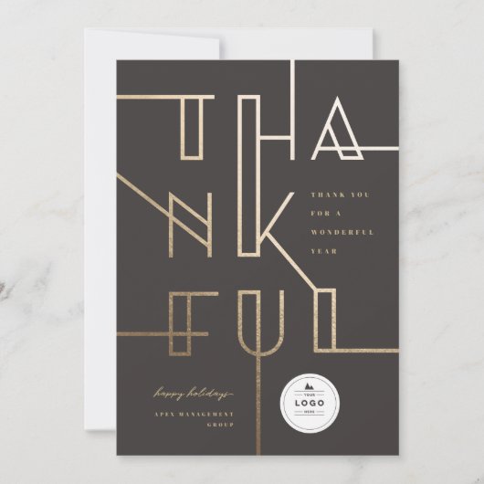 Golden Thankful Lines Stylish Typography Business Feestdagenkaart (Voorkant)