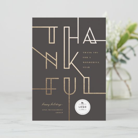 Golden Thankful Lines Stylish Typography Business Feestdagenkaart (Staand voorkant)