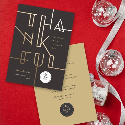 Golden Thankful Lines Stylish Typography Business Feestdagenkaart