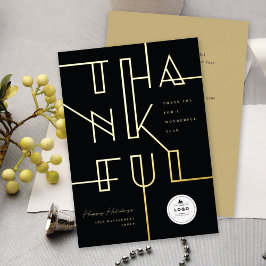 Golden Thankful Lines Stylish Typography Business Folie Feestdagenkaart