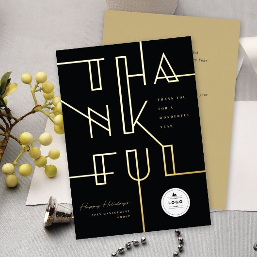 Golden Thankful Lines Stylish Typography Business Folie Feestdagenkaart