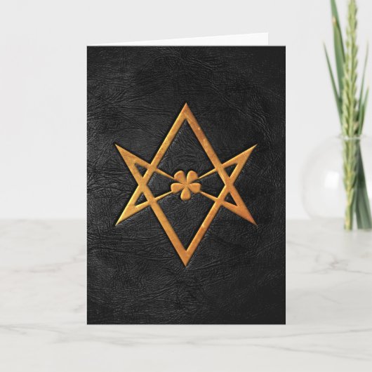Golden Thelemic Unicursal Hexagram Black Leather Kaart (Voorkant)