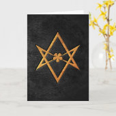 Golden Thelemic Unicursal Hexagram Black Leather Kaart (Gele Bloem)