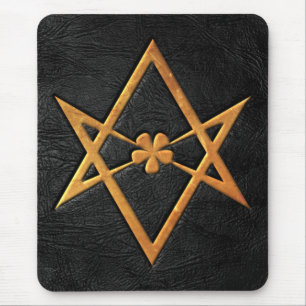Golden Thelemic Unicursal Hexagram Black Leather Muismat