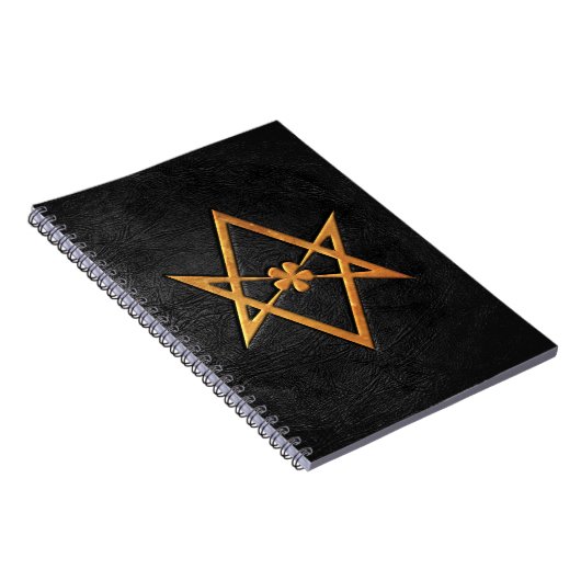 Golden Thelemic Unicursal Hexagram Black Leather Notitieboek (Rechterzijde)