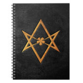Golden Thelemic Unicursal Hexagram Black Leather Notitieboek (Voorkant)