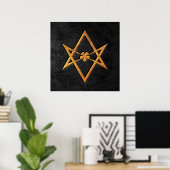 Golden Thelemic Unicursal Hexagram Black Leather Poster (Thuiskantoor)