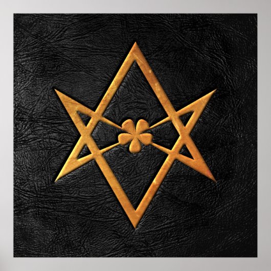 Golden Thelemic Unicursal Hexagram Black Leather Poster (Voorkant)