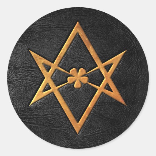 Golden Thelemic Unicursal Hexagram Black Leather Ronde Sticker (Voorkant)
