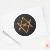 Golden Thelemic Unicursal Hexagram Black Leather Ronde Sticker (Envelop)