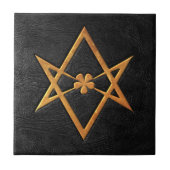 Golden Thelemic Unicursal Hexagram Black Leather Tegeltje (Voorkant)