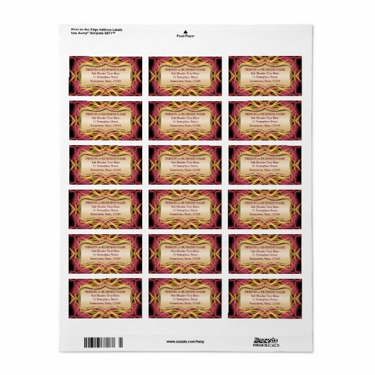 Golden threads Fractal Art Address Label (Full Sheet)
