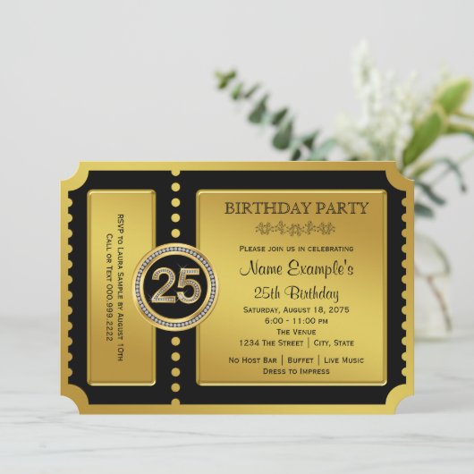 Golden Ticket 25e verjaardag Kaart (Staand voorkant)