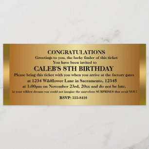 GOLDEN TICKET Birthday Party Event Invitation Kaart
