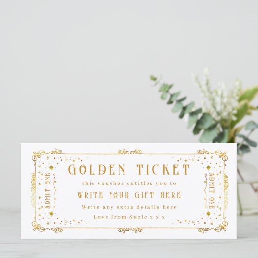 Golden Ticket Birthday Voucher Ticket (Staand voorkant)
