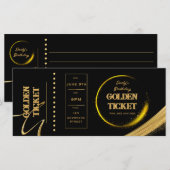 Golden Ticket Black en Gold Invitation Flat Card (Voorkant / Achterkant)