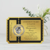 Golden Ticket Black en Gold Masquerade Party Kaart (Staand voorkant)