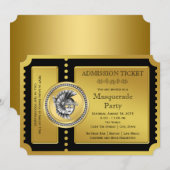 Golden Ticket Black en Gold Masquerade Party Kaart (Voorkant / Achterkant)