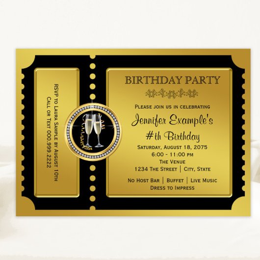 Golden Ticket Champagne Verjaardagsfeest Kaart