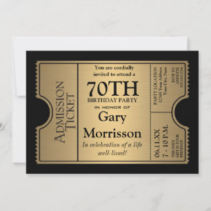 Golden Ticket Style 70th Birthday Party Invite Kaart