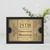 Golden Ticket Style 75th Birthday Party Invite Kaart (Staand voorkant)