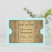 Golden Ticket Style Baby Boy Douche Uitnodiging (Staand voorkant)
