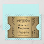 Golden Ticket Style Baby Boy Douche Uitnodiging (Voorkant / Achterkant)