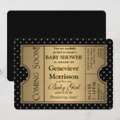 Golden Ticket Style Zwart Goud Meisje Baby shower Kaart (Voorkant / Achterkant)