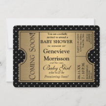 Golden Ticket Style Zwart Goud Meisje Baby shower