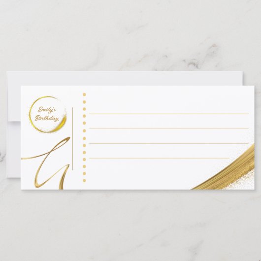 Golden Ticket White en Gold Invitation Flat Card (Achterkant)